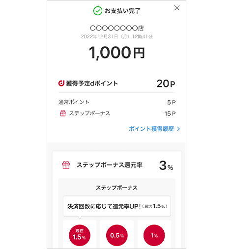 お支払いが完了すると決済情報が表示されます