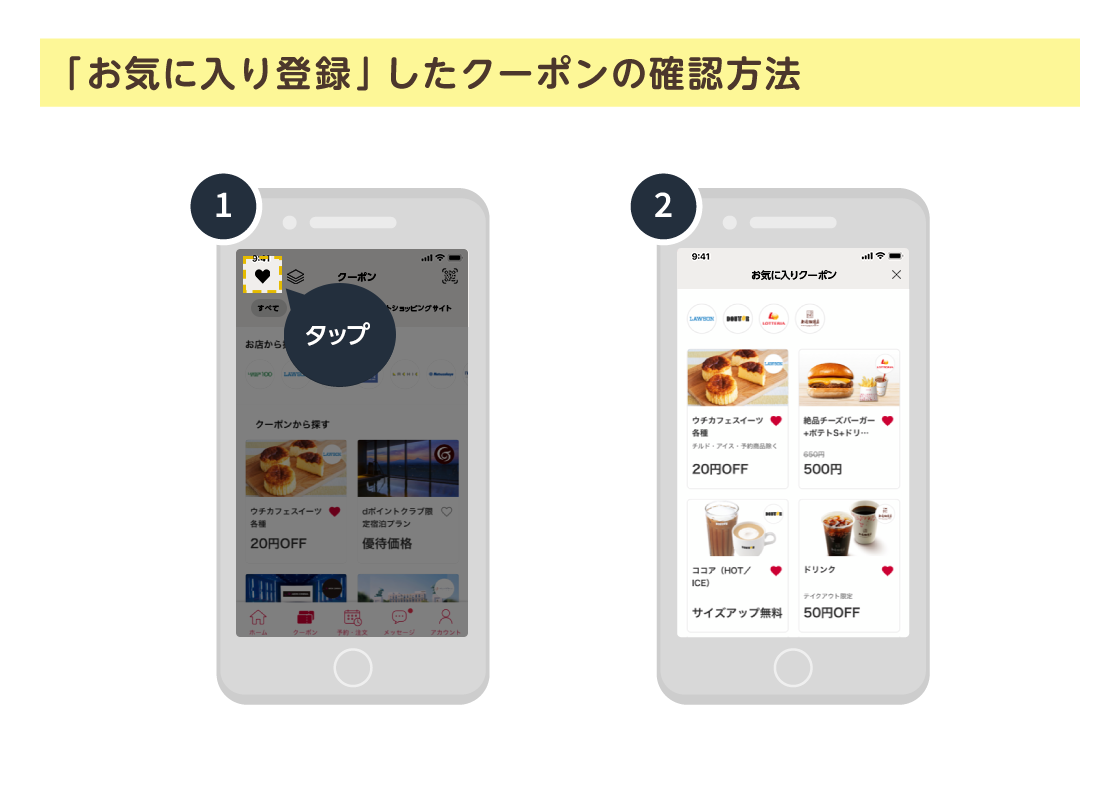 「お気に入り登録」したクーポンの確認方法