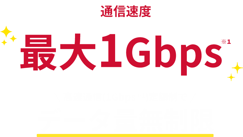 通信速度 最大1Gbps 高速通信(1Gbps)定額制でデータ量無制限